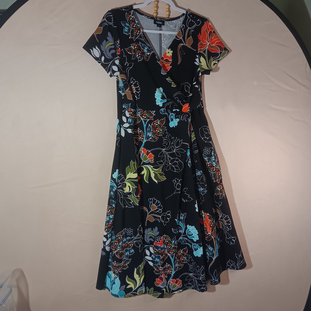 Tacera 🦋 Vibrant Floral Black Midi Dress